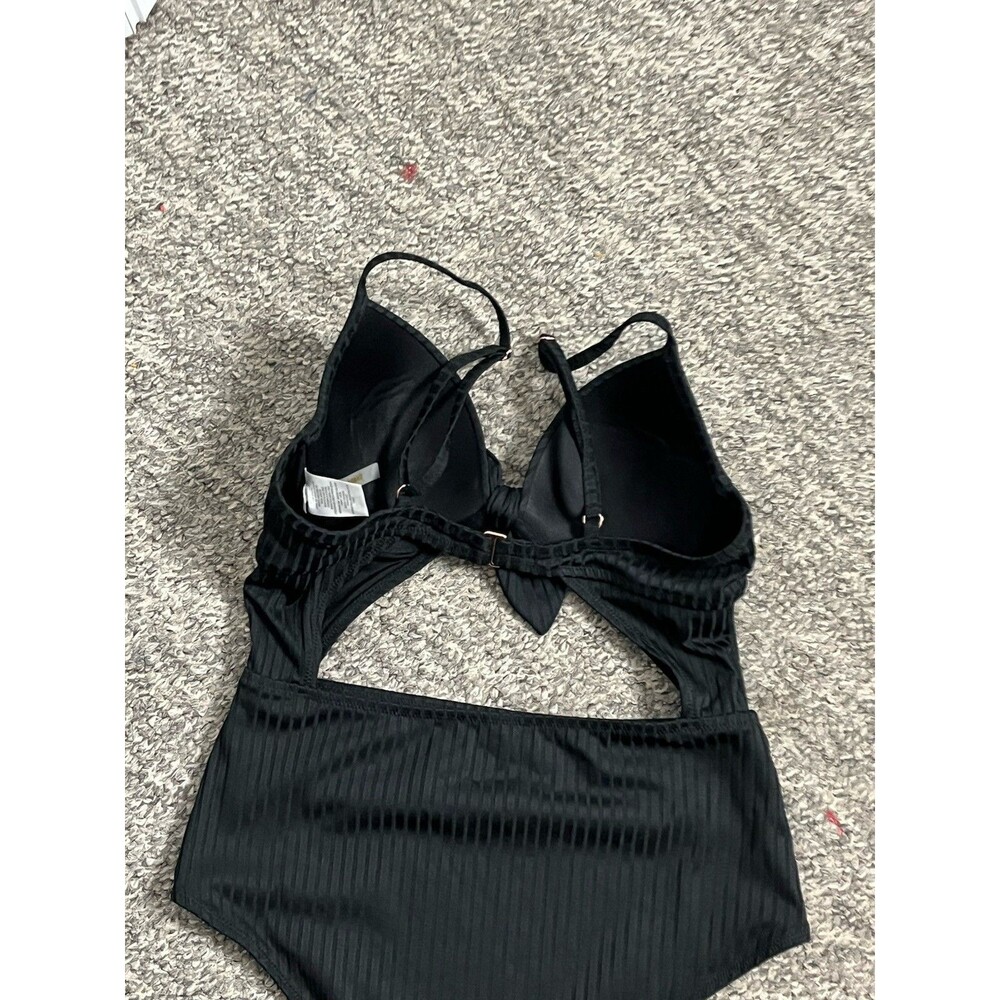 Women's Shore Light Lift Ribbed Tie Front Cut Out One Piece Swimsuit 34B black - Picture 11 of 13